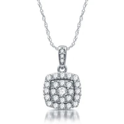 Diamond Blossom Womens 1/2 CT. T.W. Natural White Diamond 10K White Gold Cushion Pendant Necklace