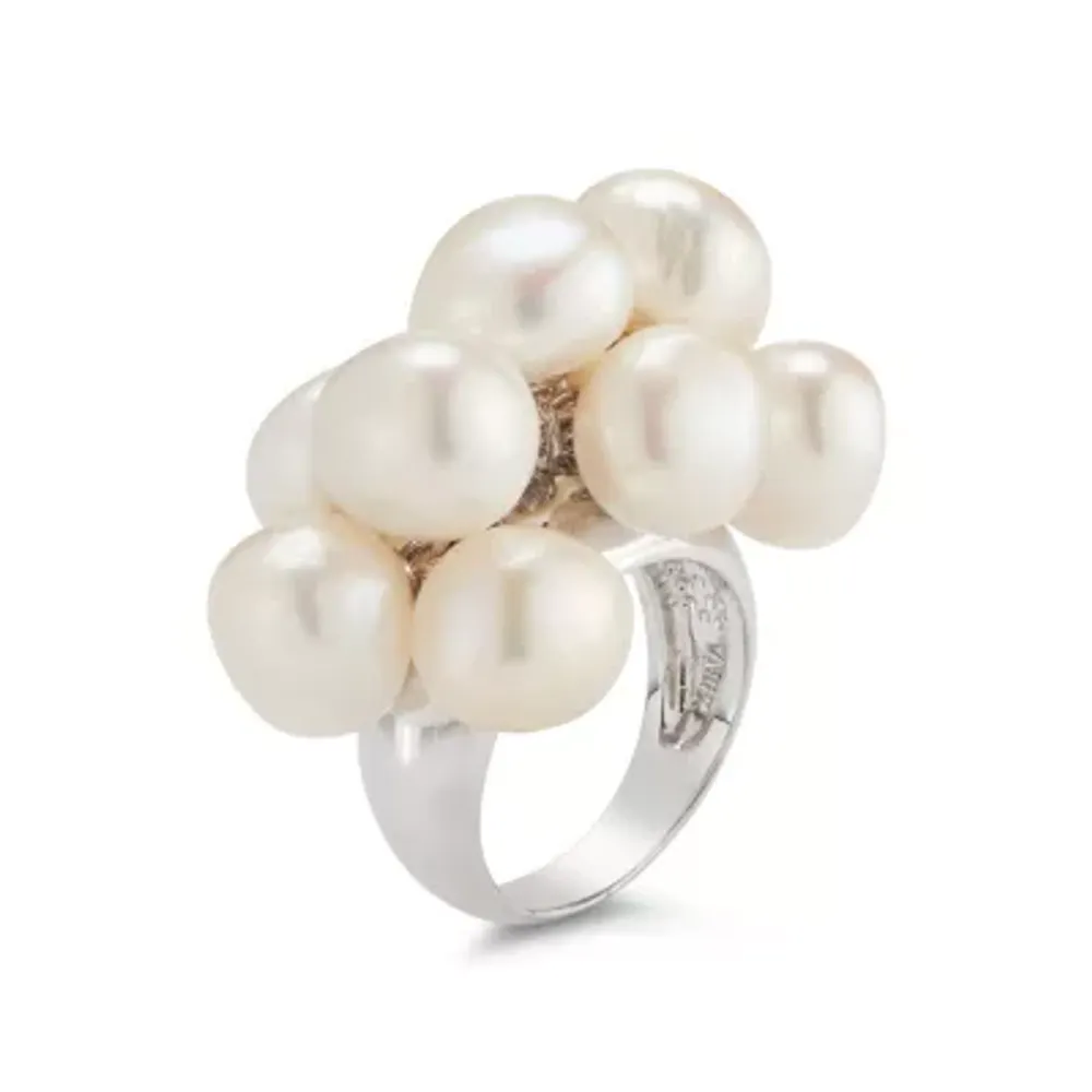 Womens 12-13MM White Cultured Freshwater Pearl Sterling Silver Cocktail Ring