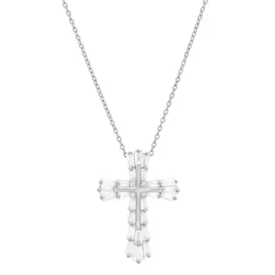 DiamonArt® Womens White Cubic Zirconia Sterling Silver Cross Pendant Necklace