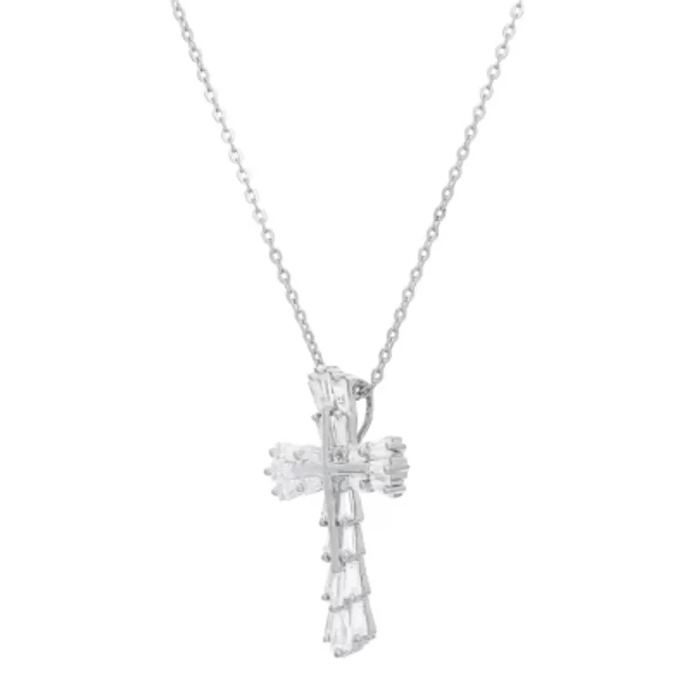 FINE JEWELRY Diamond Blossom Womens 1/10 CT. T.W. Mined White Sterling  Silver Cross Pendant Necklace | Hawthorn Mall