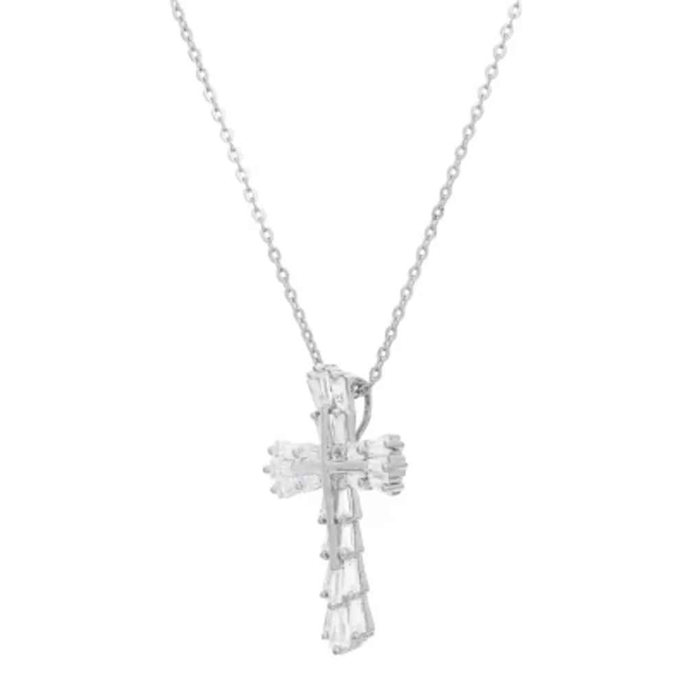 DiamonArt® Womens White Cubic Zirconia Sterling Silver Cross Pendant Necklace