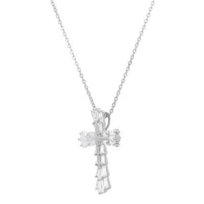 DiamonArt® Womens White Cubic Zirconia Sterling Silver Cross Pendant Necklace