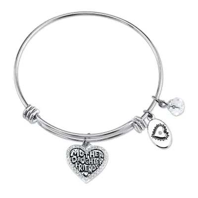 Footnotes Silver Tone Stainless Steel Heart Bangle Bracelet