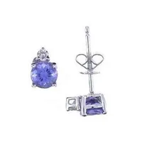 LIMITED QUANTITIES! Diamond Accent Genuine Blue Tanzanite 14K White Gold 9mm Stud Earrings