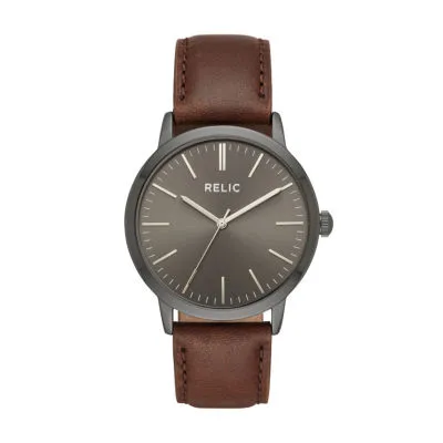 Relic By Fossil Mens Brown Leather Strap Watch Zr77300