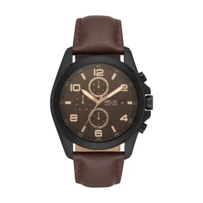 Relic By Fossil Mens Brown Leather Strap Watch Zr15946