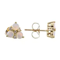 LIMITED QUANTITIES! Diamond Accent Genuine White Opal 10K Gold 7mm Stud Earrings