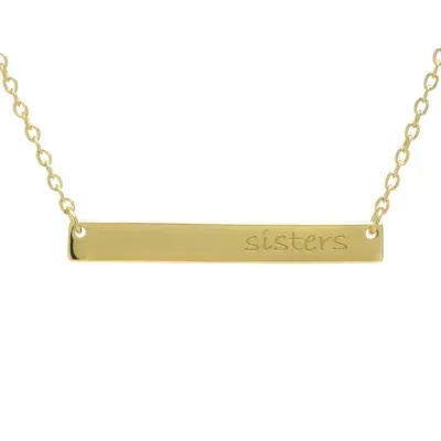 Silver Treasures Sister 24K Gold Over Silver 16 Inch Cable Bar Pendant Necklace