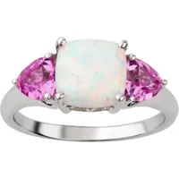 Womens White Opal Sterling Silver 3-Stone Cocktail Ring