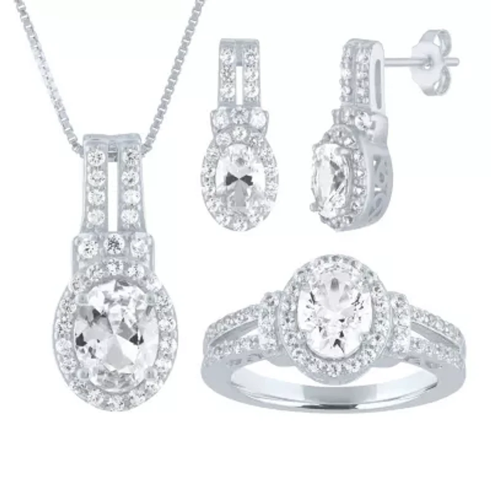 Lab Created White Sapphire Sterling Silver Jewelry Set