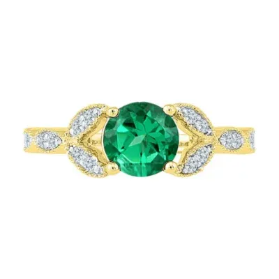 Womens 1/6 CT. T.W. Lab Created Green Emerald 10K Gold Cocktail Ring