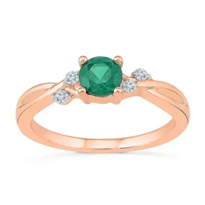 Womens Lab Created Green Emerald 10K Gold Cocktail Ring