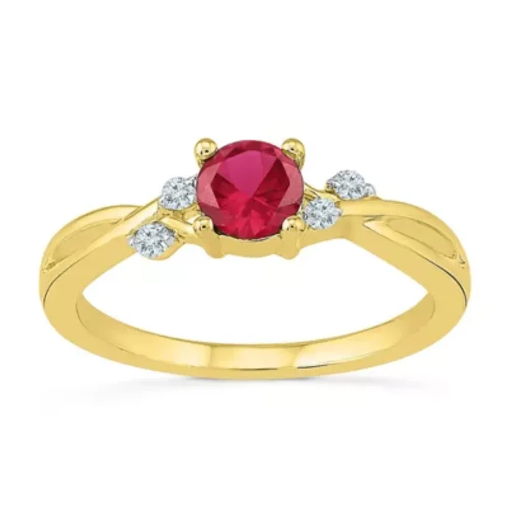 Womens Lab Created Red Ruby 10K Gold Cocktail Ring