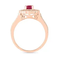 Womens Lab Created Red Ruby 10K Rose Gold Cocktail Ring