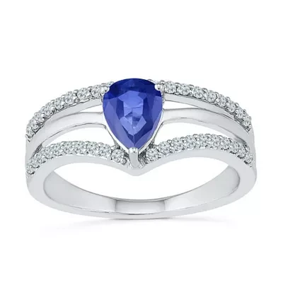 Womens Lab Created Blue Sapphire Sterling Silver Cocktail Ring