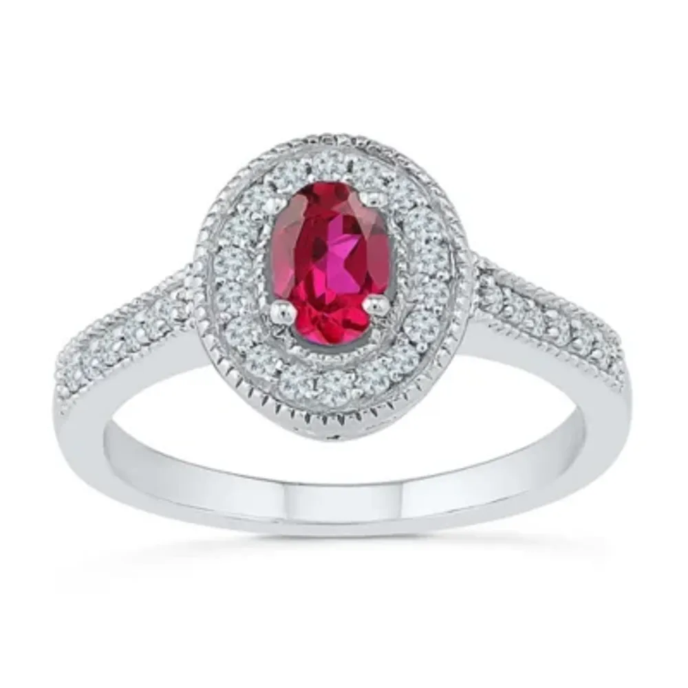 Womens 1/5 CT. Lab Created Red Ruby Sterling Silver Cocktail Ring
