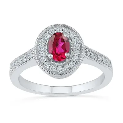 Womens 1/5 CT. Lab Created Red Ruby Sterling Silver Cocktail Ring