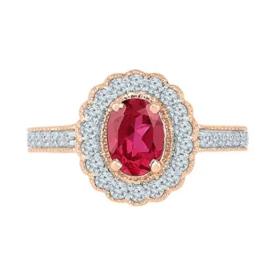 Womens Lab Created Red Ruby 10K Rose Gold Cocktail Ring