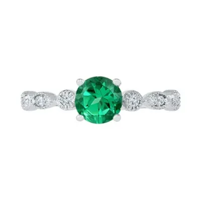 Womens Lab Created Green Emerald Sterling Silver Cocktail Ring