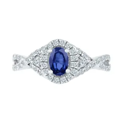 Womens Lab Created Blue Sapphire Sterling Silver Halo Promise Ring
