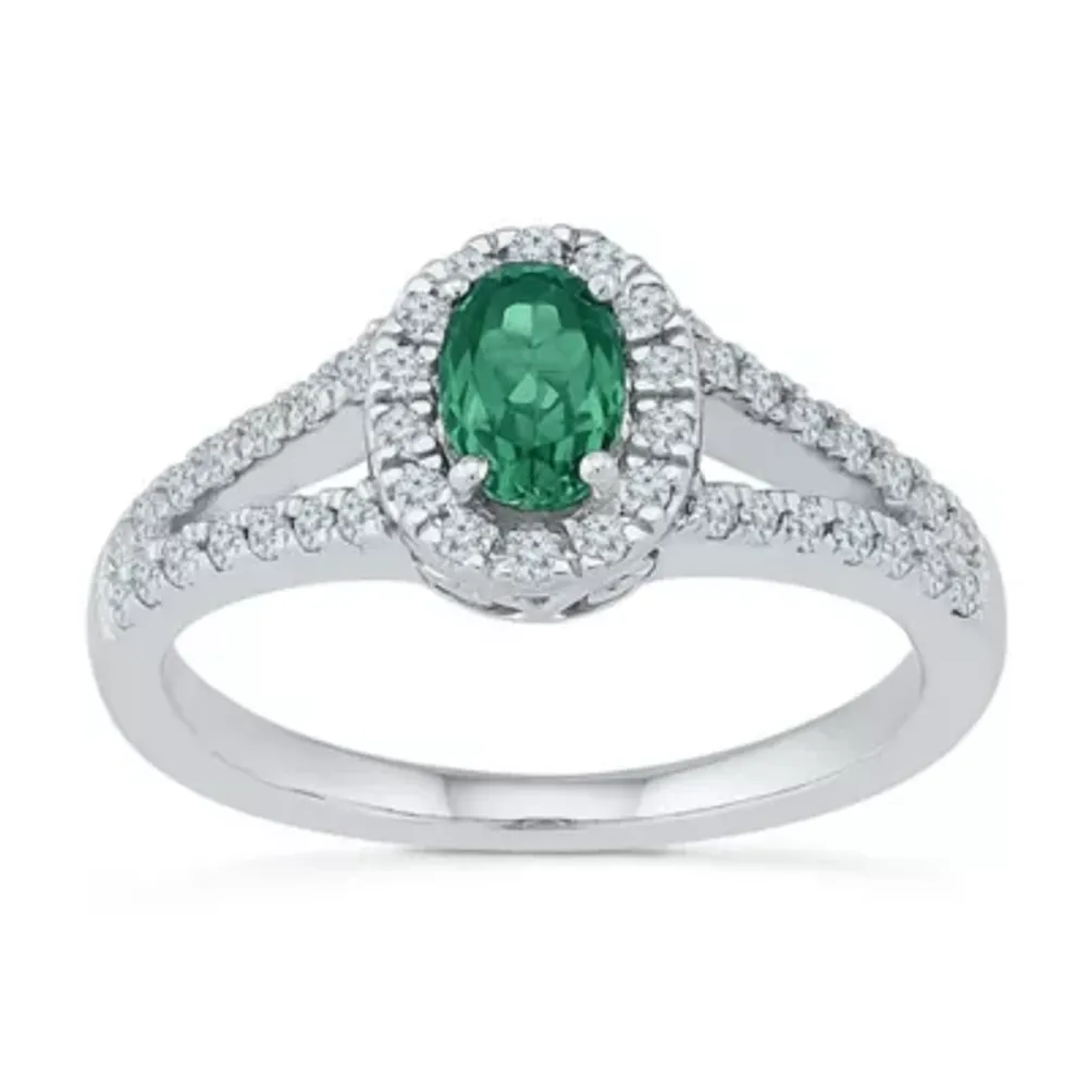 Womens Lab Created Green Emerald Sterling Silver Cocktail Ring