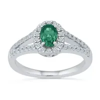 Womens Lab Created Green Emerald Sterling Silver Cocktail Ring