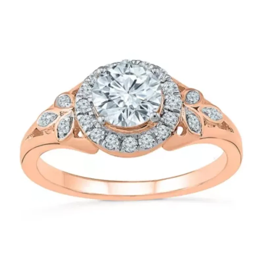 Womens Lab Created White Sapphire 10K Rose Gold Cocktail Ring