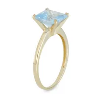 Womens Lab Created Blue Aquamarine 10K Gold Solitaire Cocktail Ring