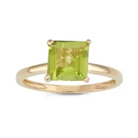 Womens Genuine Green Peridot 10K Gold Solitaire Cocktail Ring