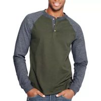 Hanes Mens Heavyweight Beefy Long Sleeve Colorblock Raglan Henley