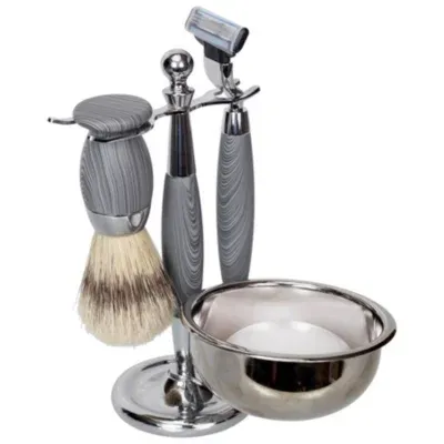 Harry D Koenig 5PC Shave Set In Gray Wood And Chrome
