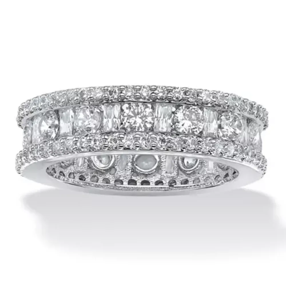 DiamonArt® 6MM 3 1/4 CT. T.W. White Cubic Zirconia Platinum Over Silver Rectangular Band