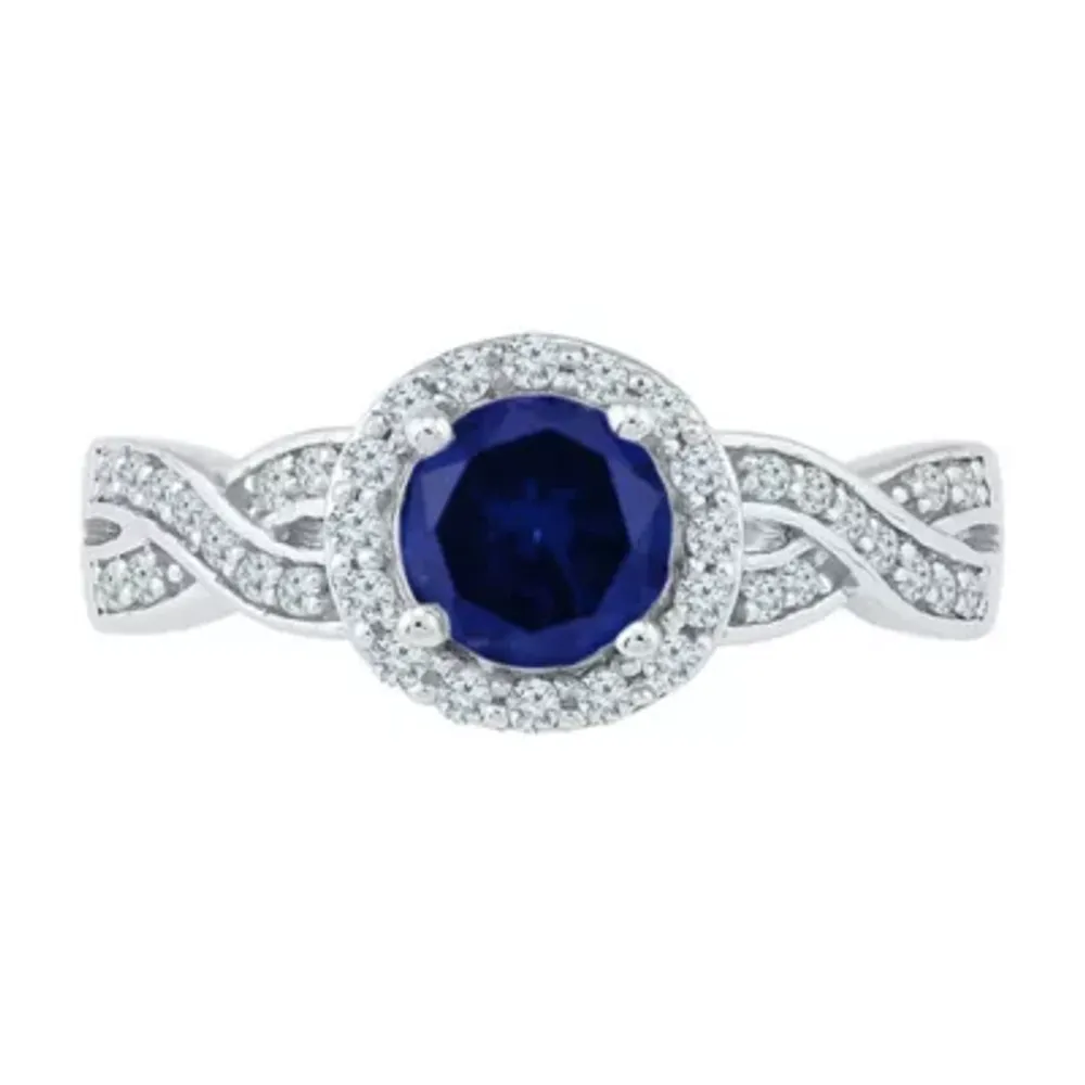 Womens 1/4 CT. T.W. Lab Created Blue Sapphire Sterling Silver Halo Promise Ring