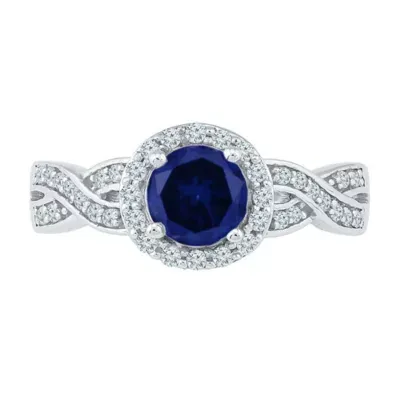 Womens 1/4 CT. T.W. Lab Created Blue Sapphire Sterling Silver Halo Promise Ring