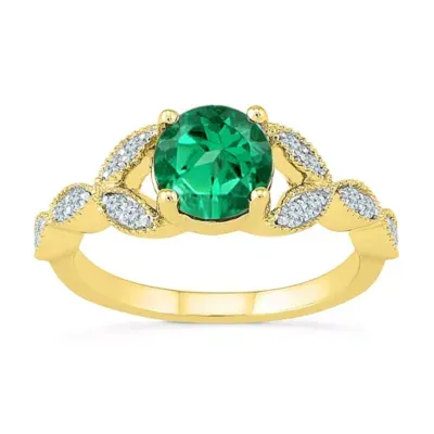 Womens 1/6 CT. T.W. Lab Created Green Emerald 10K Gold Cocktail Ring