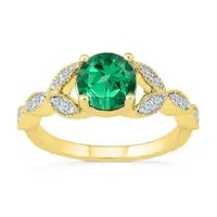 Womens 1/6 CT. T.W. Lab Created Green Emerald 10K Gold Cocktail Ring