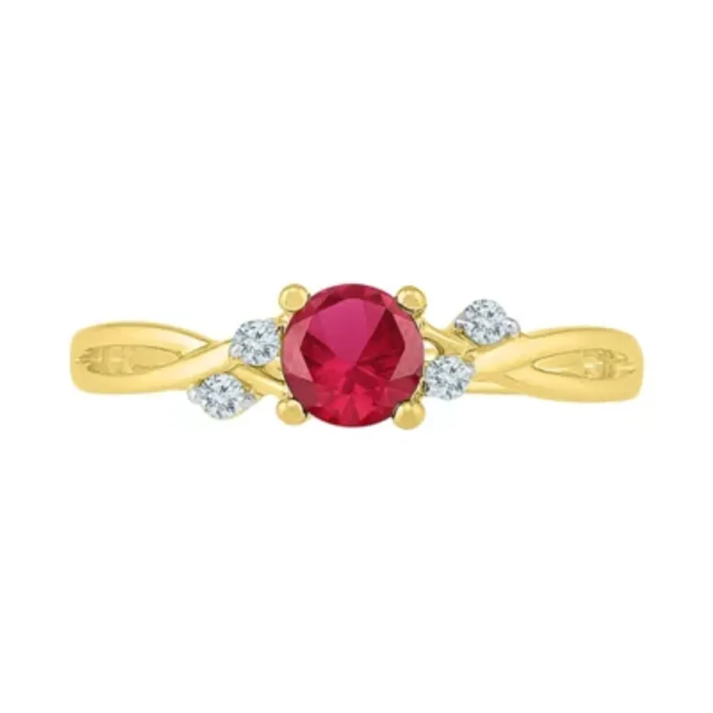 Womens Lab Created Red Ruby 10K Gold Cocktail Ring