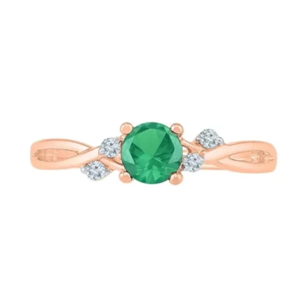 Womens Lab Created Green Emerald 10K Gold Cocktail Ring