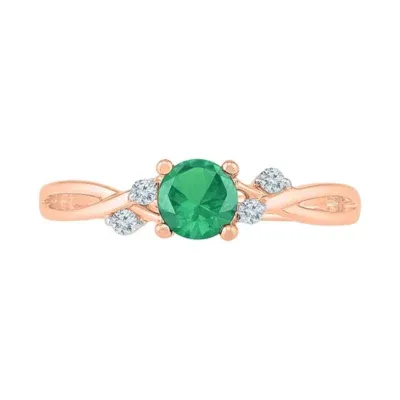 Womens Lab Created Green Emerald 10K Gold Cocktail Ring