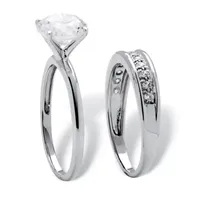 DiamonArt® Womens / CT. T.W. White Cubic Zirconia Platinum Over Silver Round Bridal Set