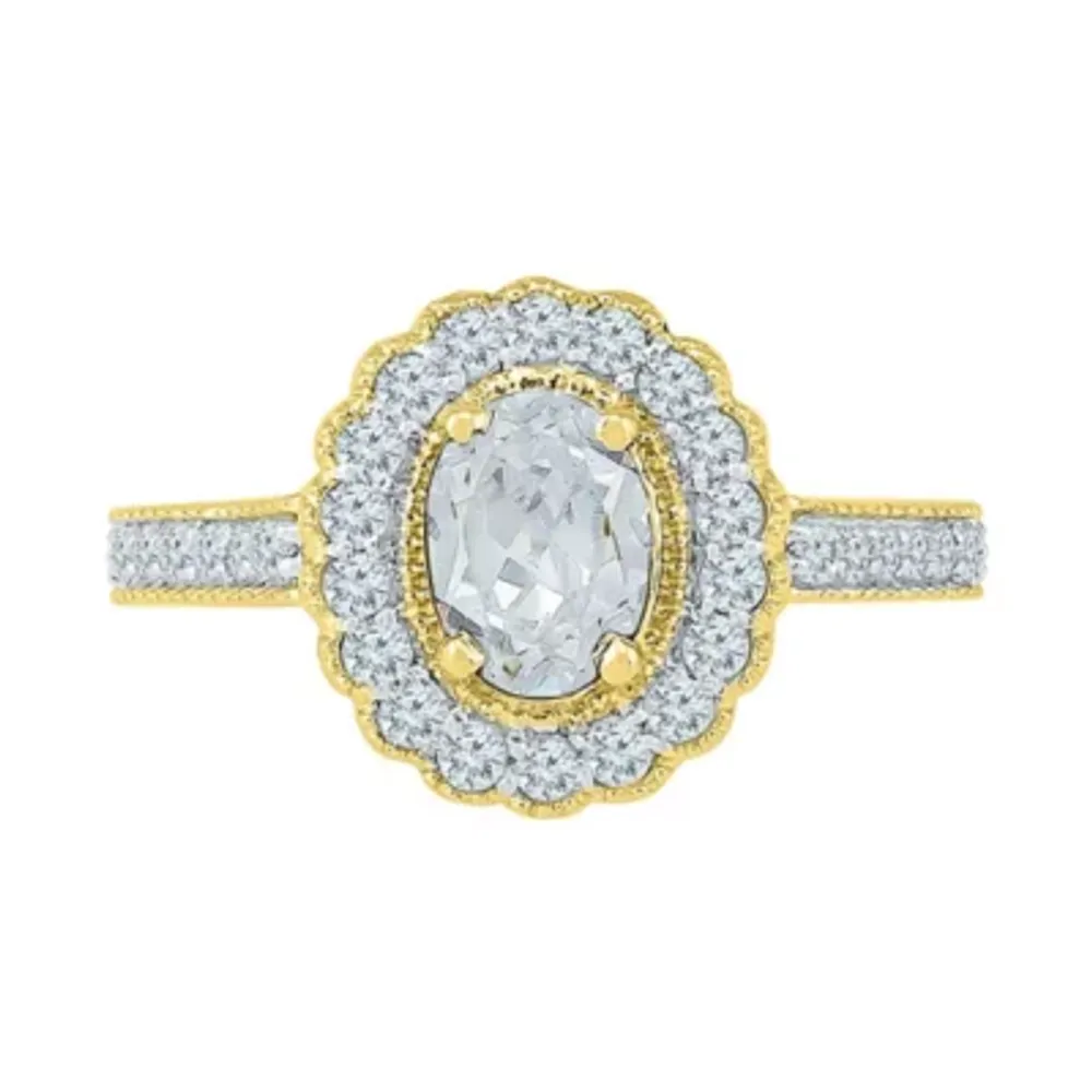 Womens Lab Created White Sapphire 10K Gold Cocktail Ring