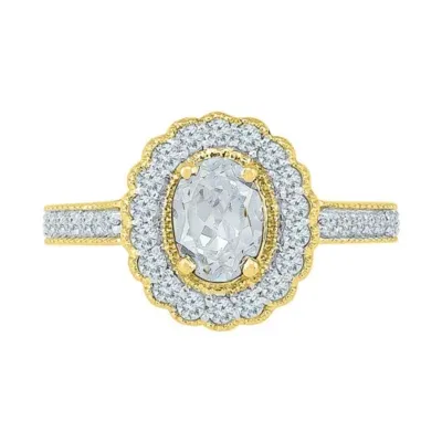 Womens Lab Created White Sapphire 10K Gold Cocktail Ring