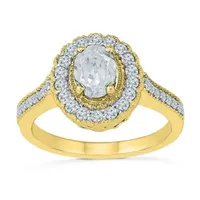 Womens Lab Created White Sapphire 10K Gold Cocktail Ring