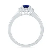 Womens Lab Created Blue Sapphire Sterling Silver Halo Promise Ring