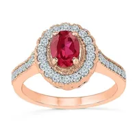 Womens Lab Created Red Ruby 10K Rose Gold Cocktail Ring