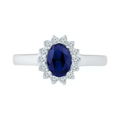 Womens Lab Created Blue Sapphire Sterling Silver Halo Promise Ring