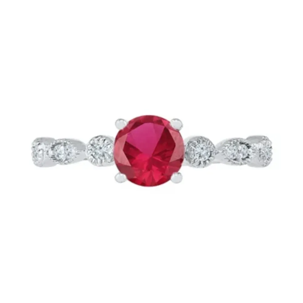 Womens Lab Created Red Ruby Sterling Silver Cocktail Ring