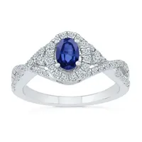 Womens Lab Created Blue Sapphire Sterling Silver Halo Promise Ring