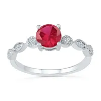 Womens Lab Created Red Ruby Sterling Silver Cocktail Ring