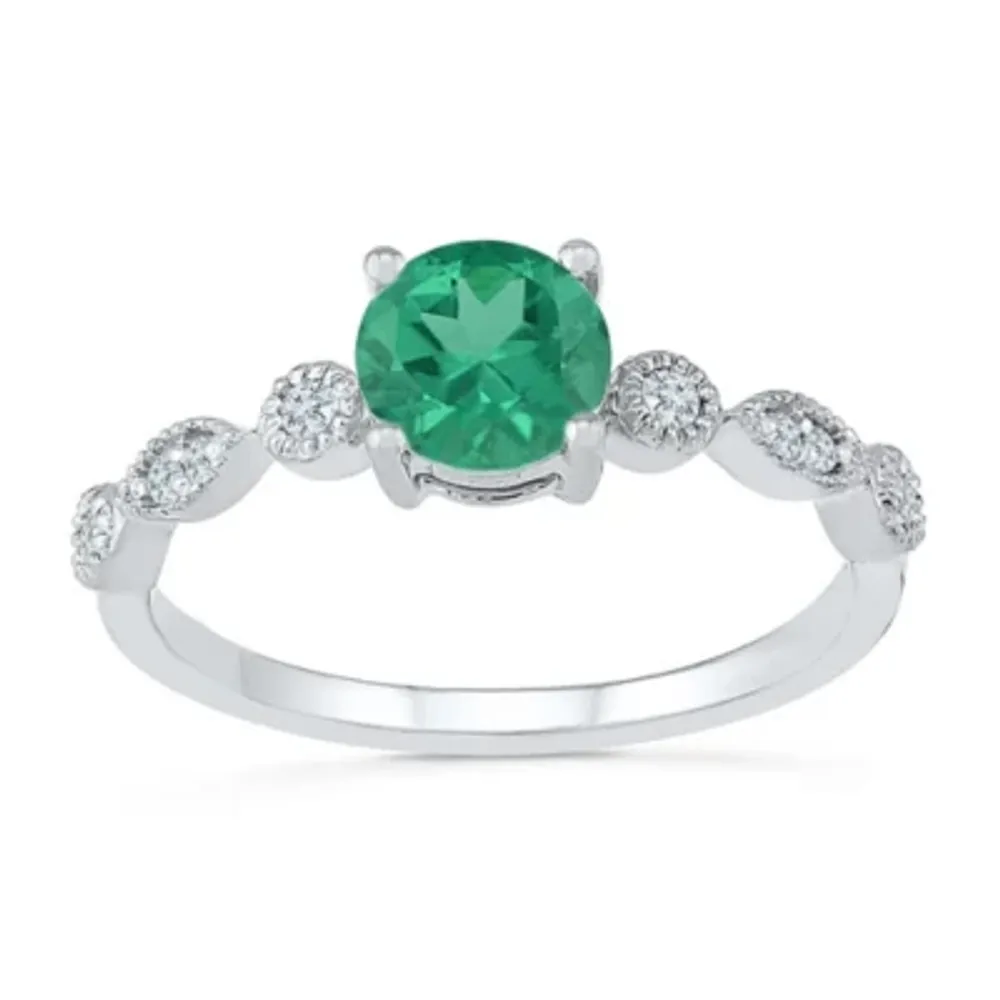 Womens Lab Created Green Emerald Sterling Silver Cocktail Ring